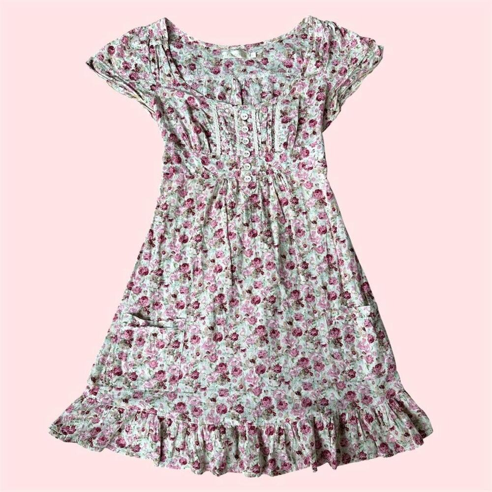 Euro brand fionella cotton pink floral babydoll dress with ruffles